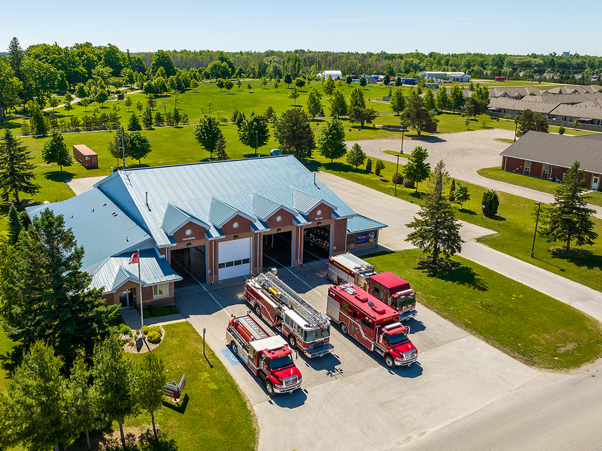 The Kincardine Fire and Emergency Services Station 12 fleet sits in front of the station.