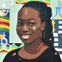 Afrocentric mural by Phillip Saunders featuring Dr. Eugenia Duodu