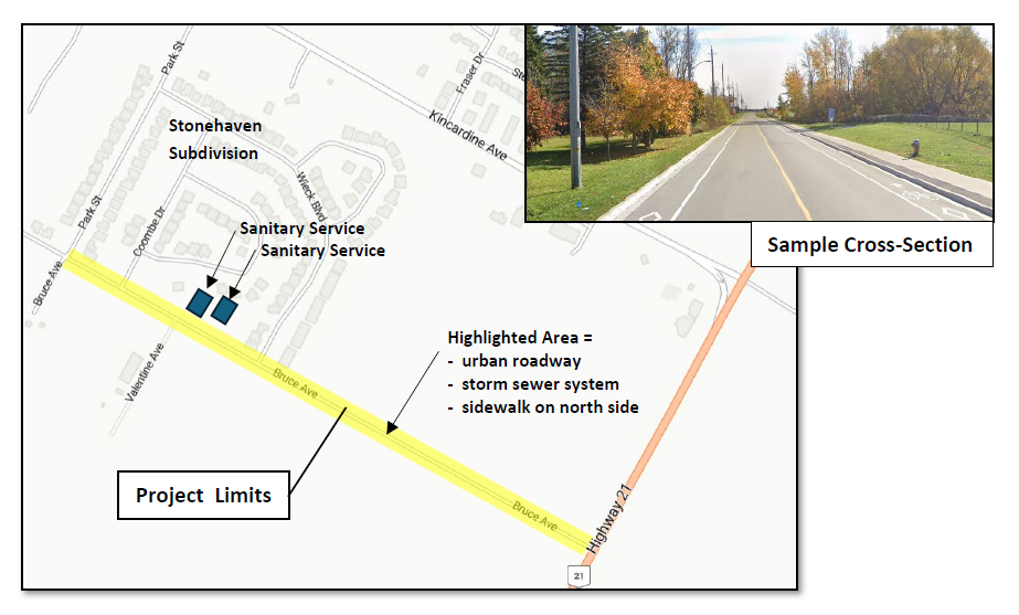 Arial map showing project area with inset photo showing sample work.