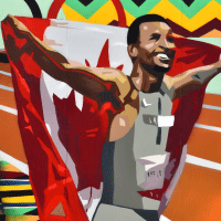 Afrocentric mural by Phillip Saunders featuring Andre De Grasse