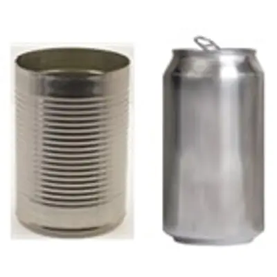 A steel can and an aluminum can.